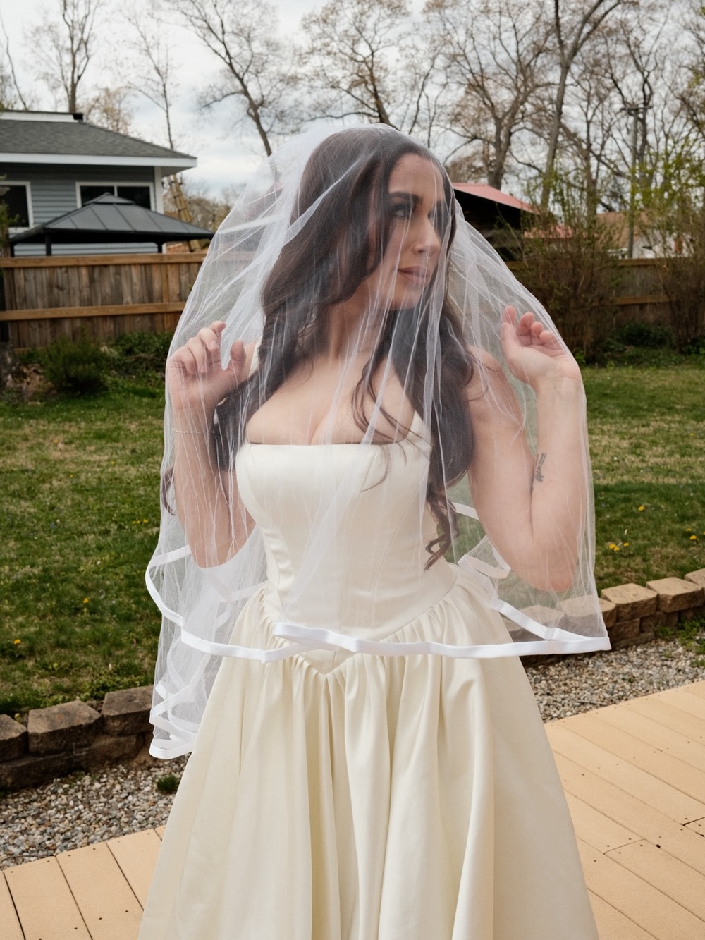 David's Bridal Ivory Bridal Veil with Satin Trim